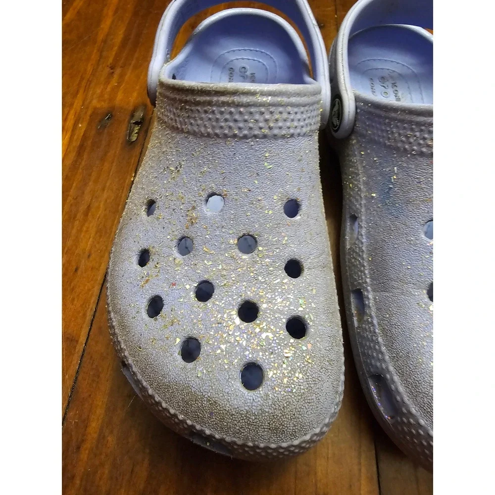 Crocs Kids Classic Glitter Clog Lavender Purple Sparkle Slip On Shoes Size C13